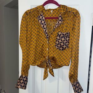 Free People Satin Cropped Long Sleeve